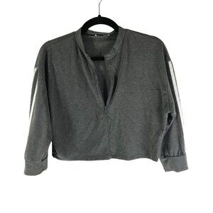 Fashion Nova Gray Zip-Up Heathered 3/4 Sleeve Crop Top Size M